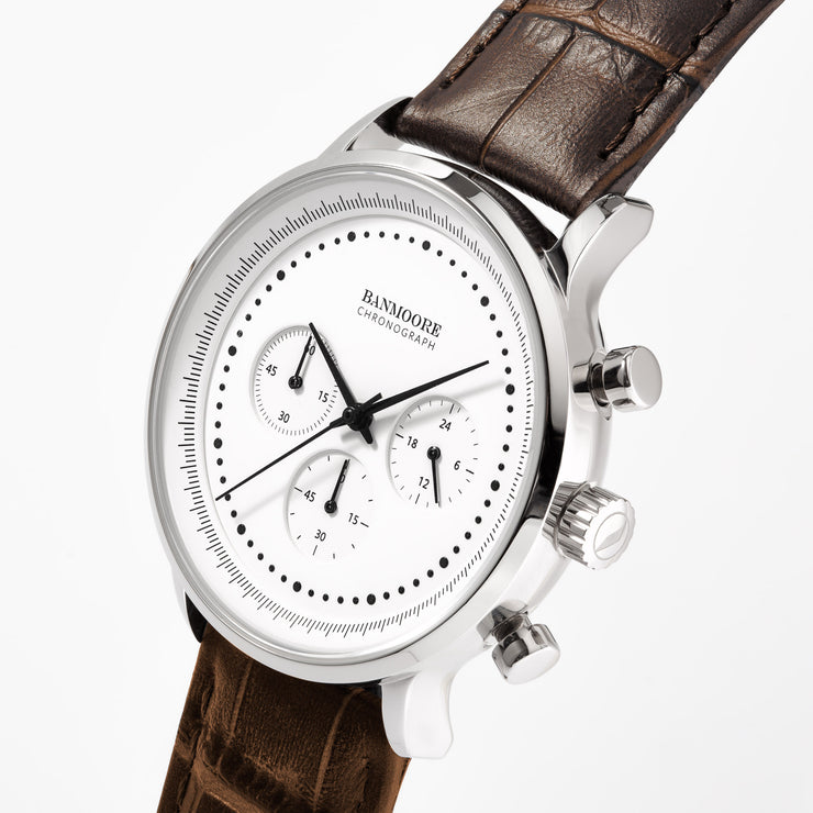 Chronograph I White - Brown Leather
